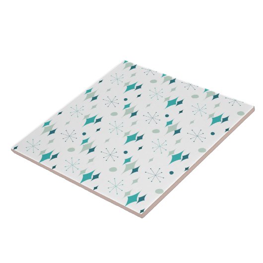 Blauwgroen, Aqua Starburst Mid Century Modern Patr Tegeltje (Zijkant)