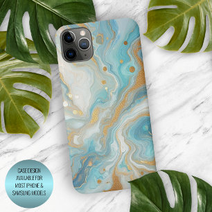 Blauwgroen Aqua Turquoise Blauw Wit Goud Marmeren  iPhone 15 Pro Max Hoesje