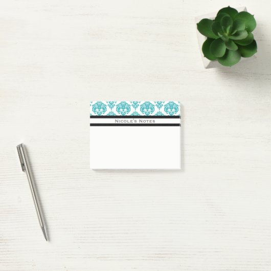 Blauwgroen Aqua White Damask Pattern Modern Specia Post-it® Notes (Kantoor)