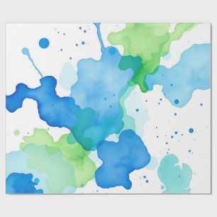 Blauwgroen Aquarel Abstract Patroon Cadeaupapier