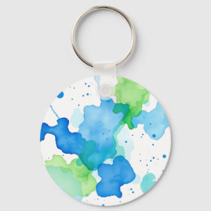 Blauwgroen Aquarel Abstract Patroon Sleutelhanger