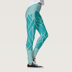 Blauwgroen art deco quilt geïnspireerd leggings