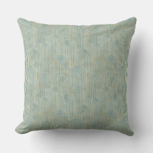 blauwgroen, art deco, ventilatorpatroon, blauwgroe buitenkussen
