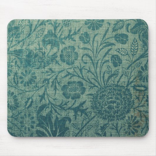 Blauwgroen, art nouveau, , floreel, patroon, blauw muismat (Voorkant)