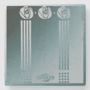 Blauwgroen Art nouveau, Ronnie C Mackintosh, roos Stenen Onderzetter