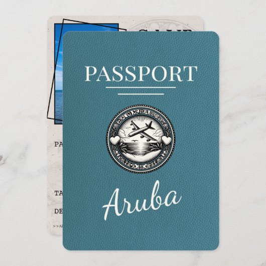 Blauwgroen Aruba paspoort Bewaar de datum Save The Date (Voorkant / Achterkant)