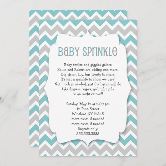 Blauwgroen Baby Sprinkle / neutraal gender baby sh Kaart (Voorkant / Achterkant)