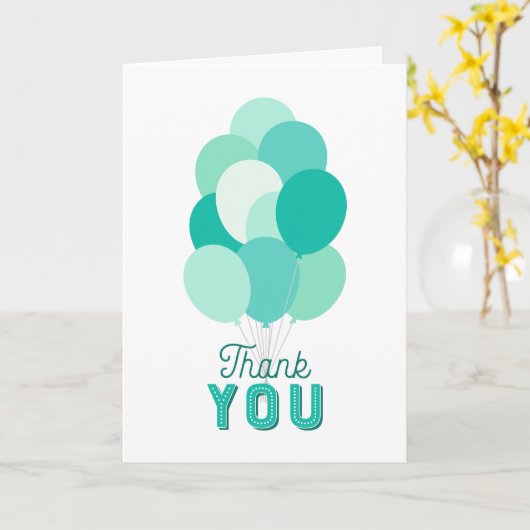 Blauwgroen ballonnen Dank u Kaart (Gele Bloem)