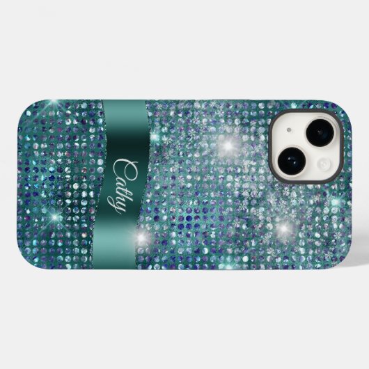 Blauwgroen banner Sparkle Blue Gem Glam Case-Mate iPhone Case (Achterkant (horizontaal))