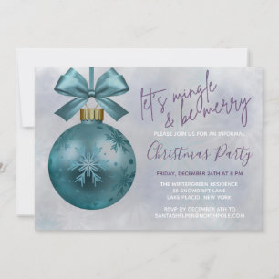 Blauwgroen Bauble Paarse Glitter Script Kerstparty Kaart