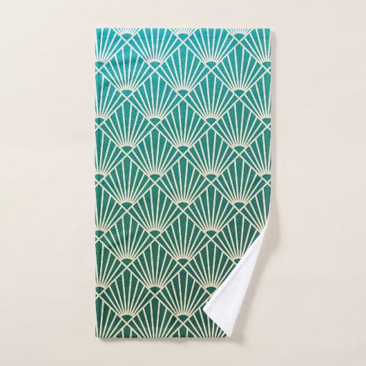 blauwgroen, beige, art nouveau, art deco, ventilat bad handdoek (Handdoek)