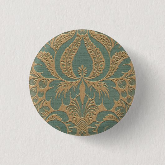 Blauwgroen Beige Damask Button (Voorkant)