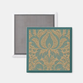 Blauwgroen Beige Damask Magnet Magneet (Voorkant / Achterkant)
