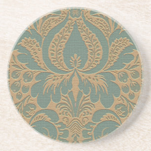Blauwgroen Beige Damask Onderzetter