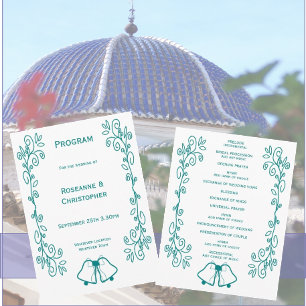 Blauwgroen Bells Scrollwork Ontwerp Wedding Programma
