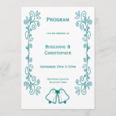 Blauwgroen Bells Scrollwork Ontwerp Wedding Programma (Voorkant)