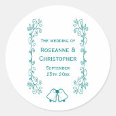 Blauwgroen Bells Scrollwork Wedding Design Ronde Sticker (Voorkant)