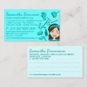 Blauwgroen benoeming van Janitorial Lady Cleaning Visitekaartje (Voorkant / Achterkant)