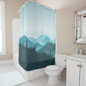 Blauwgroen bergen douchegordijn (In situ)