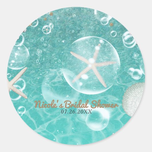 Blauwgroen betoverd Zee zeesterren & bubbels feest Ronde Sticker (Voorkant)