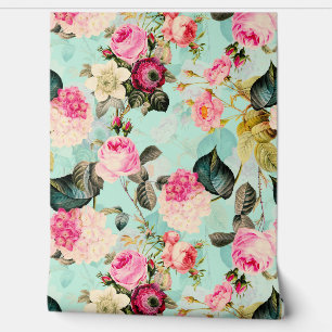 Blauwgroen betoverende  Rococo Rozen Garden Wallpa Behang