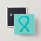 Blauwgroen bewustmakingslint, aangepaste kunstlapt vierkante button 5,1 cm (Voorkant /achterkant)