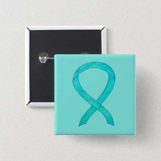 Blauwgroen bewustmakingslint, aangepaste kunstlapt vierkante button 5,1 cm (Voorkant /achterkant)