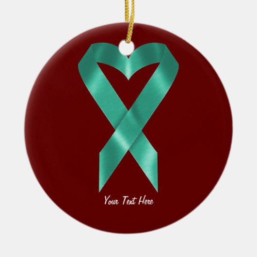 Blauwgroen bewustmakingslint (aanpasbaar) keramisch ornament (Voorkant)