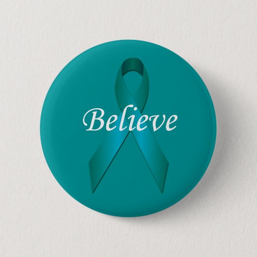Blauwgroen bewustmakingslint Believe Button (Voorkant)