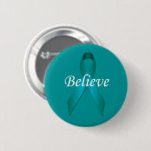 Blauwgroen bewustmakingslint Believe Button (Voorkant /achterkant)