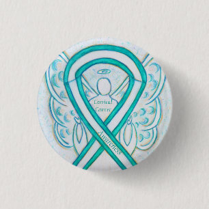 Blauwgroen bewustzijn van baarmoederhalskanker Rib Ronde Button 3,2 Cm