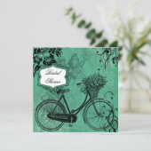  Blauwgroen Bicycle Bridal Shower Uitnodiging (Staand voorkant)