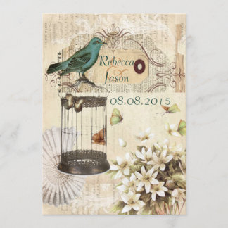 Blauwgroen Bird floral botanical bruiloft Kaart