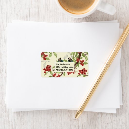 Blauwgroen Birds Red Flowering Branch RSVP-label Etiket (Insitu)