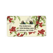 Blauwgroen Birds Red Flowering Branch RSVP-label Etiket (Voorkant)