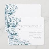 Blauwgroen Birds & Swirls Wedding RSVP Response Ka (Voorkant / Achterkant)