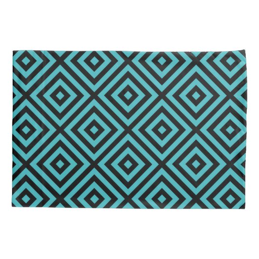 Blauwgroen Black Diamond Pattern Kussensloop (Achterkant-Links)
