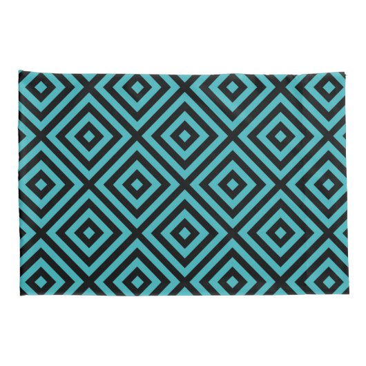 Blauwgroen Black Diamond Pattern Kussensloop (Achterkant-Rechts)