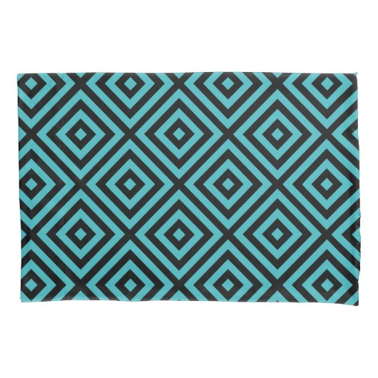 Blauwgroen Black Diamond Pattern Kussensloop (Voorkant-Links)