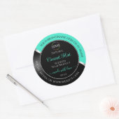 Blauwgroen Black Wavy Silver met Logo-productetike Ronde Sticker (Envelop)