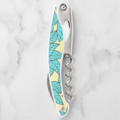 Blauwgroen bladeren Botanische patronen Helderroze Kurkentrekker (Achterkant)