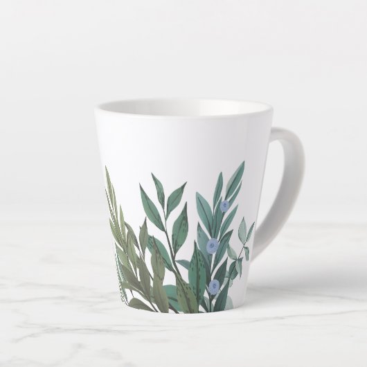 Blauwgroen bladeren hedendaagse botanische latte M Latte Mok (Rechterhoek)