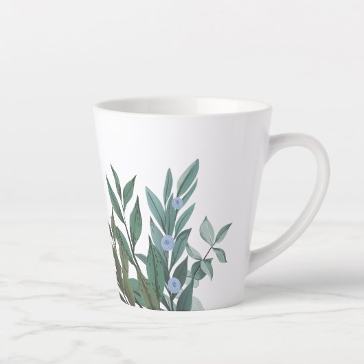 Blauwgroen bladeren hedendaagse botanische latte M Latte Mok (Rechts)