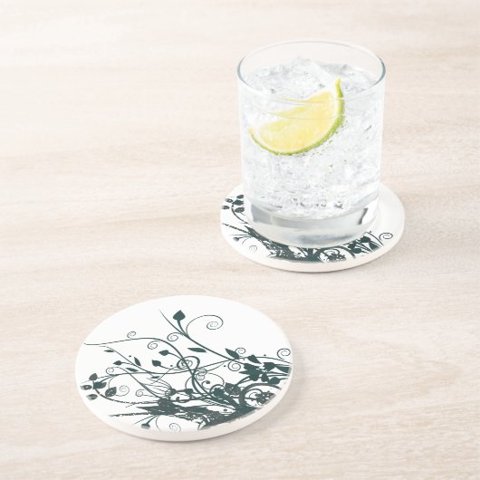 Blauwgroen bladwervels zandsteen onderzetter (Zijkant)