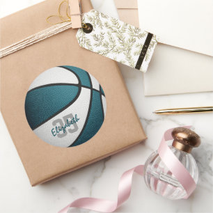blauwgroen blanke jongens basketbalteamkleuren ronde sticker