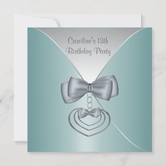 Blauwgroen blauw 13e verjaardagsfeest Elegante Uit Kaart (Voorkant)