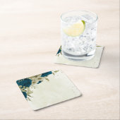 blauwgroen blauw beige bloemen botanische bruiloft vierkante kartonnen onderzetter (Insitu)