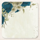 blauwgroen blauw beige bloemen botanische bruiloft vierkante kartonnen onderzetter (Voorkant)