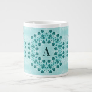Blauwgroen Blauw Bloemen Abstract Monogram Extra Grote Beker