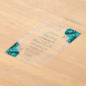 Blauwgroen Blauw Bloemen Zilver Lijst Eerste Heili Acryl Uitnodigingen (Laagn)